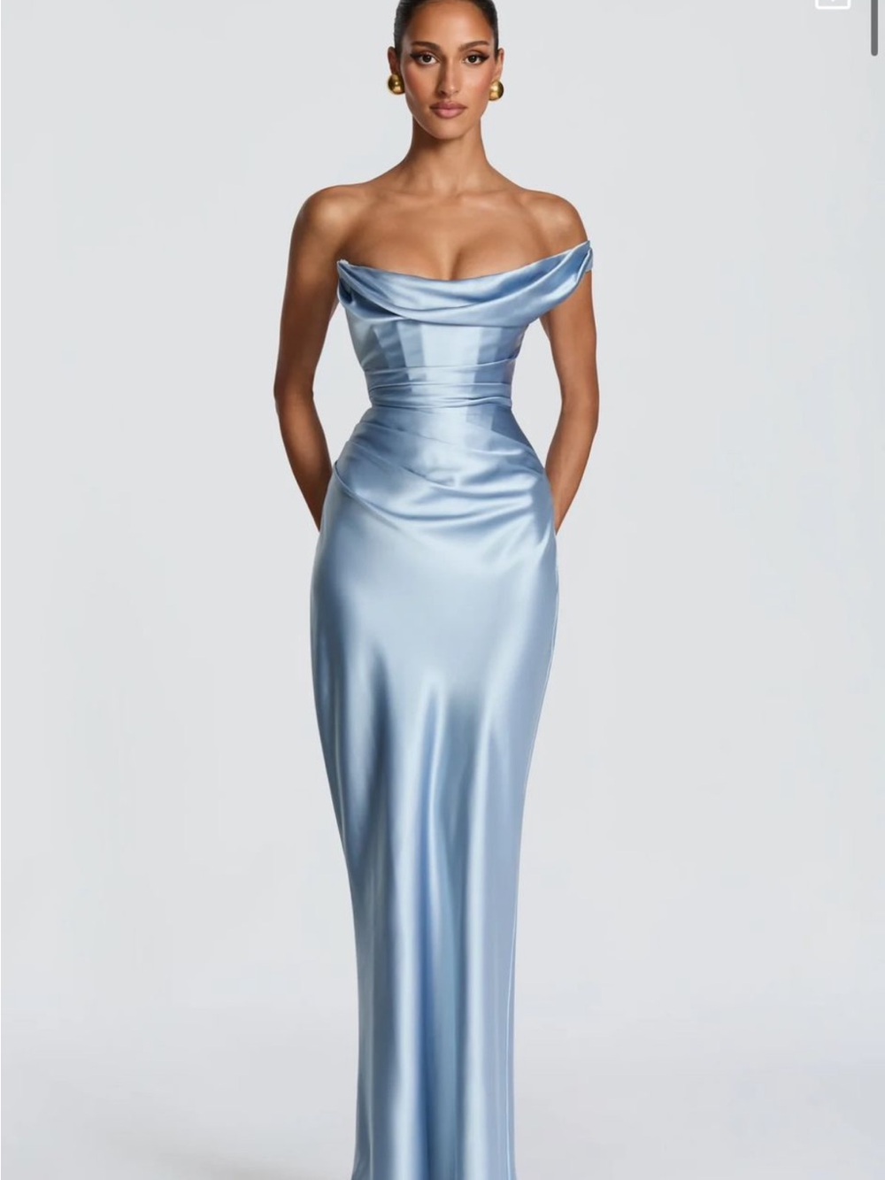 Strapless Satin Evening Gown in Light Blue